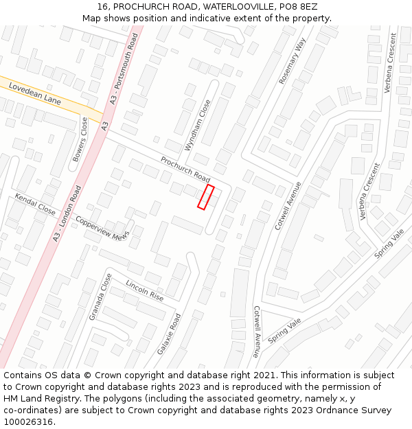 16, PROCHURCH ROAD, WATERLOOVILLE, PO8 8EZ: Location map and indicative extent of plot