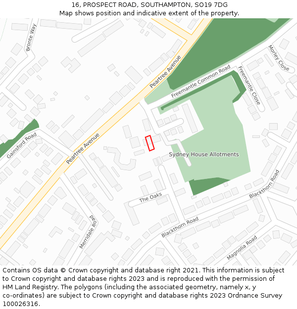 16, PROSPECT ROAD, SOUTHAMPTON, SO19 7DG: Location map and indicative extent of plot