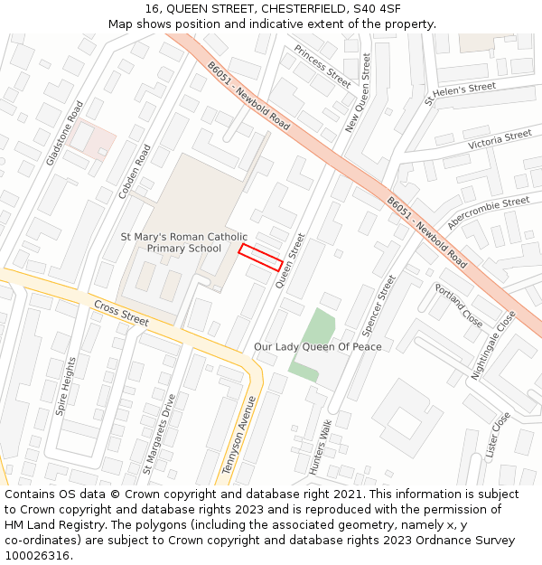 16, QUEEN STREET, CHESTERFIELD, S40 4SF: Location map and indicative extent of plot