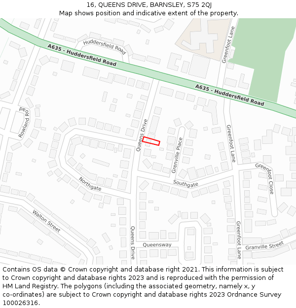 16, QUEENS DRIVE, BARNSLEY, S75 2QJ: Location map and indicative extent of plot
