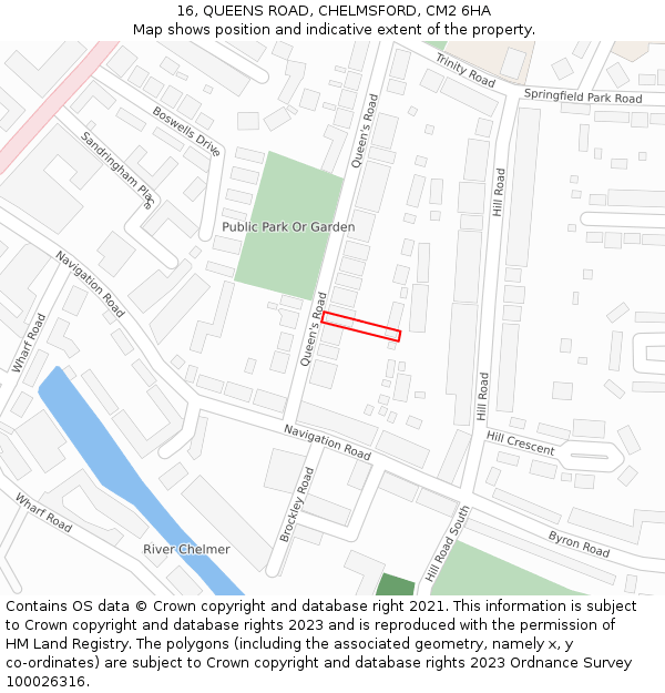 16, QUEENS ROAD, CHELMSFORD, CM2 6HA: Location map and indicative extent of plot
