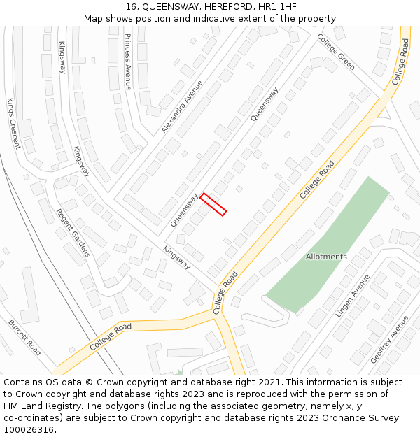 16, QUEENSWAY, HEREFORD, HR1 1HF: Location map and indicative extent of plot