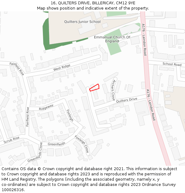 16, QUILTERS DRIVE, BILLERICAY, CM12 9YE: Location map and indicative extent of plot