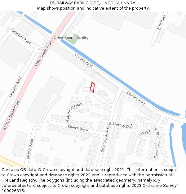 16, RAILWAY PARK CLOSE, LINCOLN, LN6 7AL: Location map and indicative extent of plot