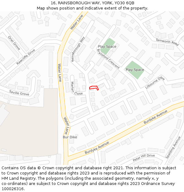 16, RAINSBOROUGH WAY, YORK, YO30 6QB: Location map and indicative extent of plot