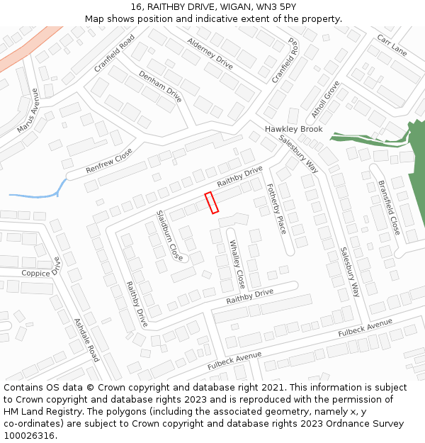16, RAITHBY DRIVE, WIGAN, WN3 5PY: Location map and indicative extent of plot