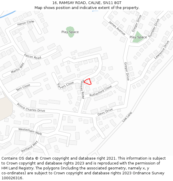 16, RAMSAY ROAD, CALNE, SN11 8GT: Location map and indicative extent of plot