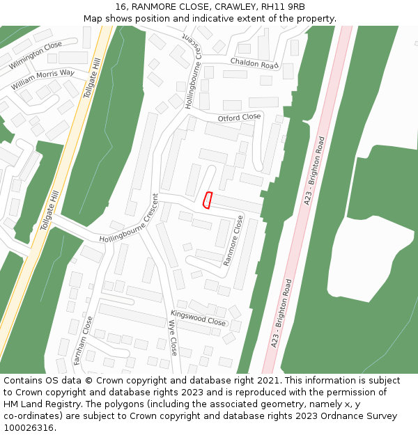 16, RANMORE CLOSE, CRAWLEY, RH11 9RB: Location map and indicative extent of plot