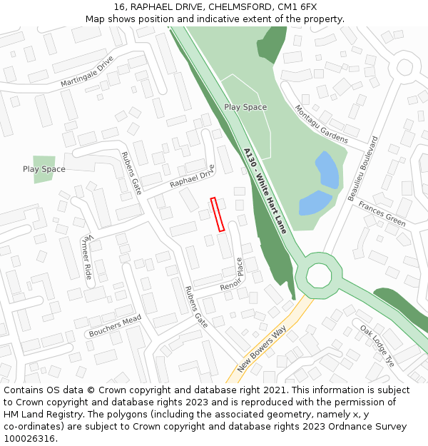 16, RAPHAEL DRIVE, CHELMSFORD, CM1 6FX: Location map and indicative extent of plot