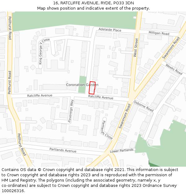 16, RATCLIFFE AVENUE, RYDE, PO33 3DN: Location map and indicative extent of plot