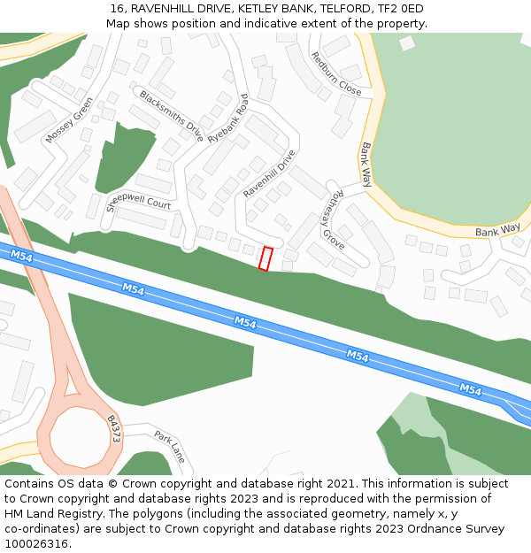 16, RAVENHILL DRIVE, KETLEY BANK, TELFORD, TF2 0ED: Location map and indicative extent of plot