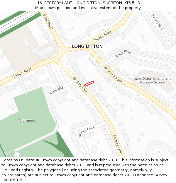 16, RECTORY LANE, LONG DITTON, SURBITON, KT6 5HS: Location map and indicative extent of plot