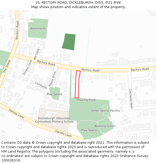 16, RECTORY ROAD, DICKLEBURGH, DISS, IP21 4NW: Location map and indicative extent of plot
