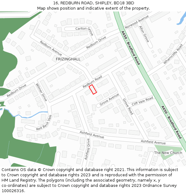 16, REDBURN ROAD, SHIPLEY, BD18 3BD: Location map and indicative extent of plot
