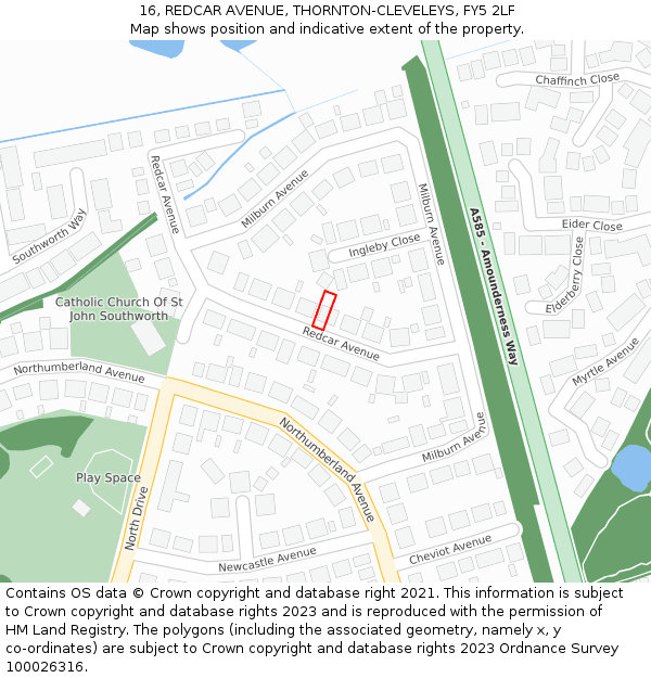 16, REDCAR AVENUE, THORNTON-CLEVELEYS, FY5 2LF: Location map and indicative extent of plot