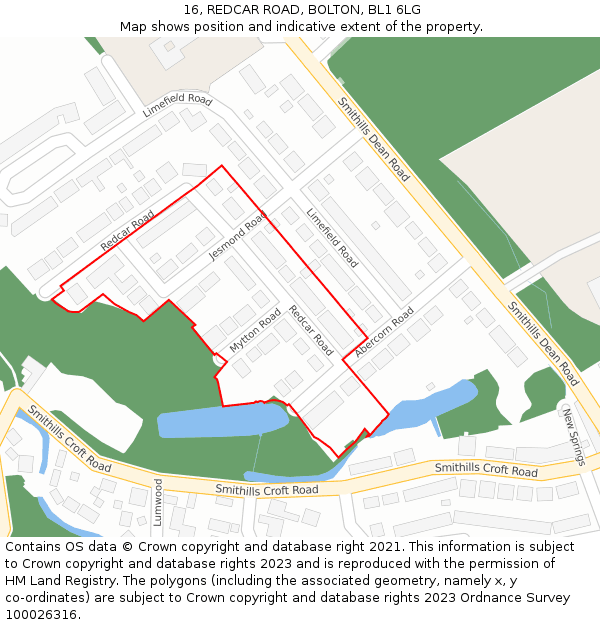 16, REDCAR ROAD, BOLTON, BL1 6LG: Location map and indicative extent of plot