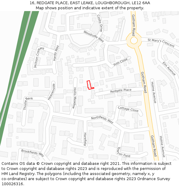 16, REDGATE PLACE, EAST LEAKE, LOUGHBOROUGH, LE12 6AA: Location map and indicative extent of plot