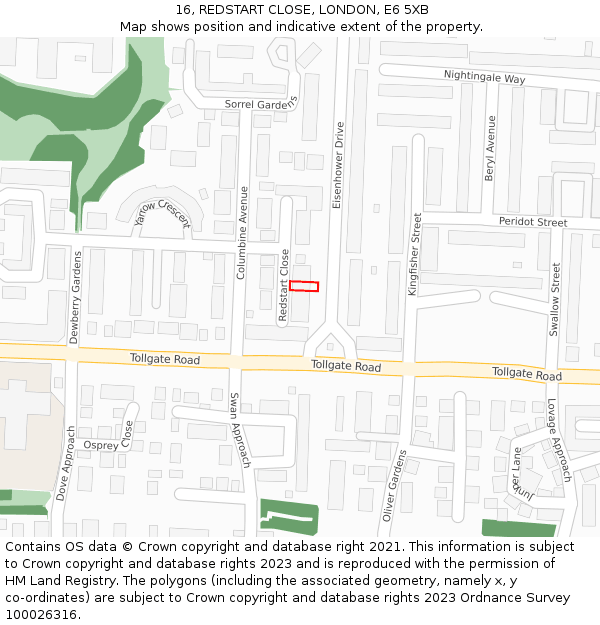 16, REDSTART CLOSE, LONDON, E6 5XB: Location map and indicative extent of plot