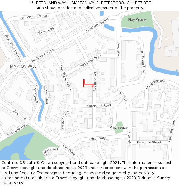 16, REEDLAND WAY, HAMPTON VALE, PETERBOROUGH, PE7 8EZ: Location map and indicative extent of plot