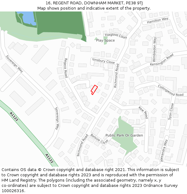 16, REGENT ROAD, DOWNHAM MARKET, PE38 9TJ: Location map and indicative extent of plot