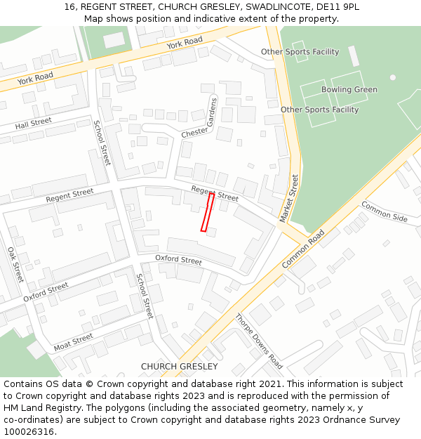 16, REGENT STREET, CHURCH GRESLEY, SWADLINCOTE, DE11 9PL: Location map and indicative extent of plot