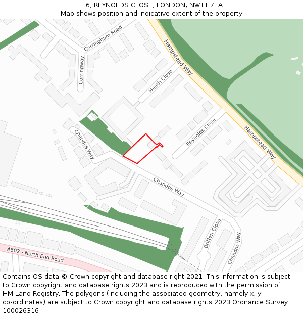 16, REYNOLDS CLOSE, LONDON, NW11 7EA: Location map and indicative extent of plot