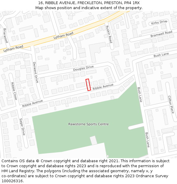 16, RIBBLE AVENUE, FRECKLETON, PRESTON, PR4 1RX: Location map and indicative extent of plot