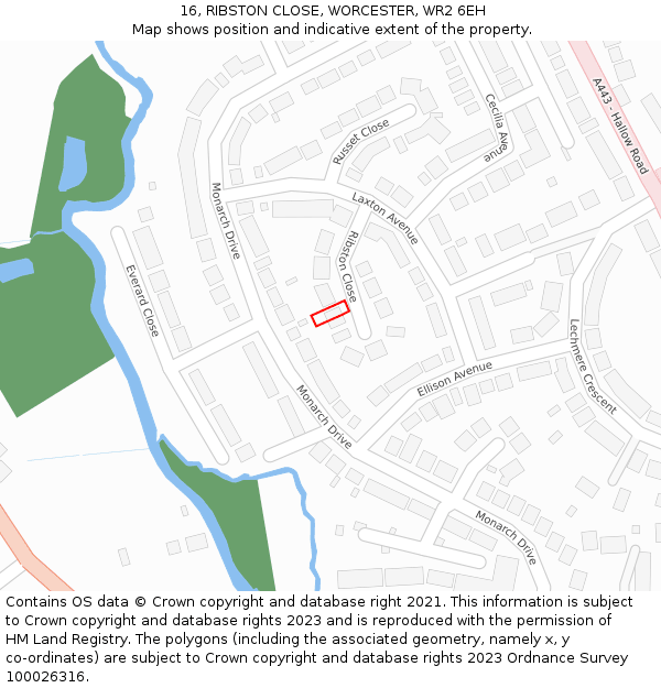 16, RIBSTON CLOSE, WORCESTER, WR2 6EH: Location map and indicative extent of plot