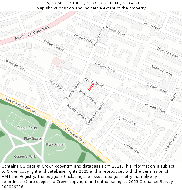 16, RICARDO STREET, STOKE-ON-TRENT, ST3 4EU: Location map and indicative extent of plot