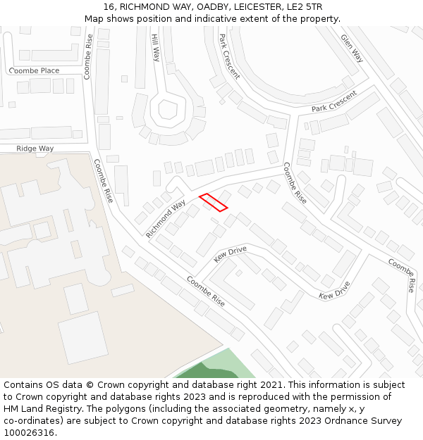 16, RICHMOND WAY, OADBY, LEICESTER, LE2 5TR: Location map and indicative extent of plot