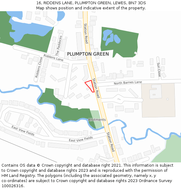16, RIDDENS LANE, PLUMPTON GREEN, LEWES, BN7 3DS: Location map and indicative extent of plot