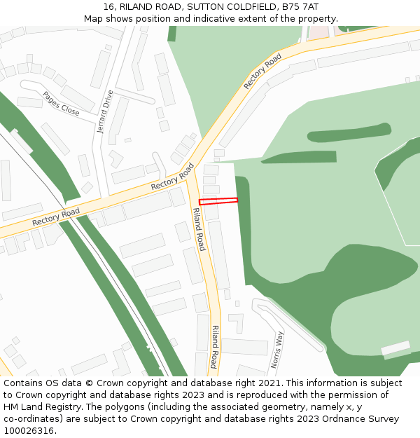 16, RILAND ROAD, SUTTON COLDFIELD, B75 7AT: Location map and indicative extent of plot
