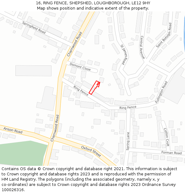 16, RING FENCE, SHEPSHED, LOUGHBOROUGH, LE12 9HY: Location map and indicative extent of plot