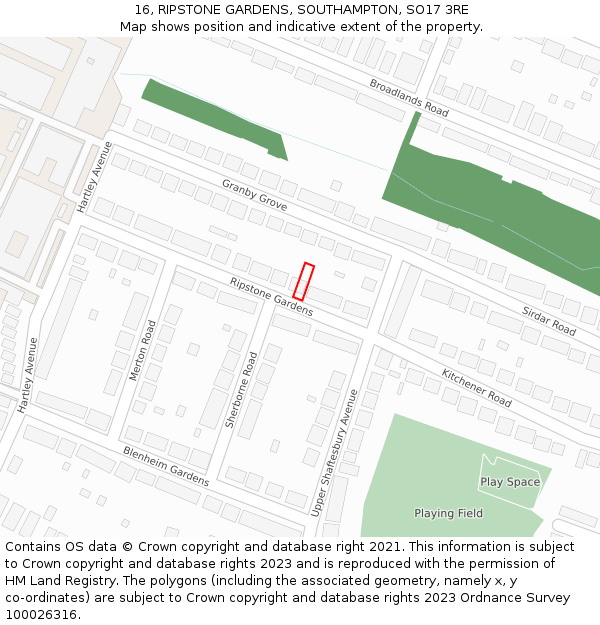 16, RIPSTONE GARDENS, SOUTHAMPTON, SO17 3RE: Location map and indicative extent of plot