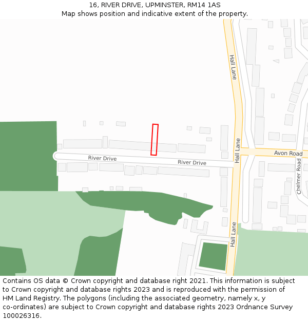 16, RIVER DRIVE, UPMINSTER, RM14 1AS: Location map and indicative extent of plot