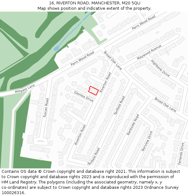 16, RIVERTON ROAD, MANCHESTER, M20 5QU: Location map and indicative extent of plot