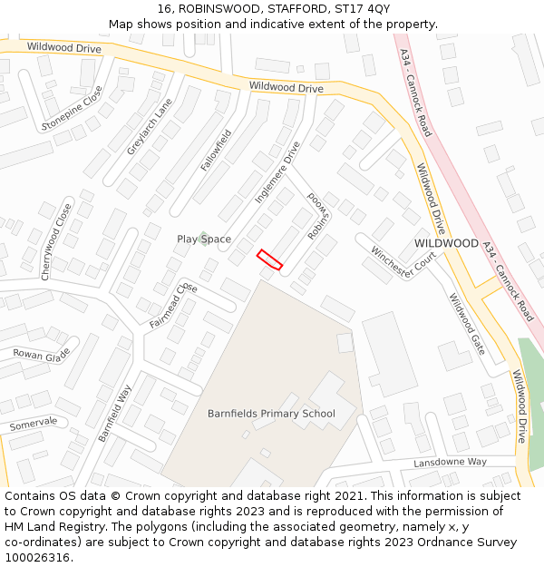 16, ROBINSWOOD, STAFFORD, ST17 4QY: Location map and indicative extent of plot