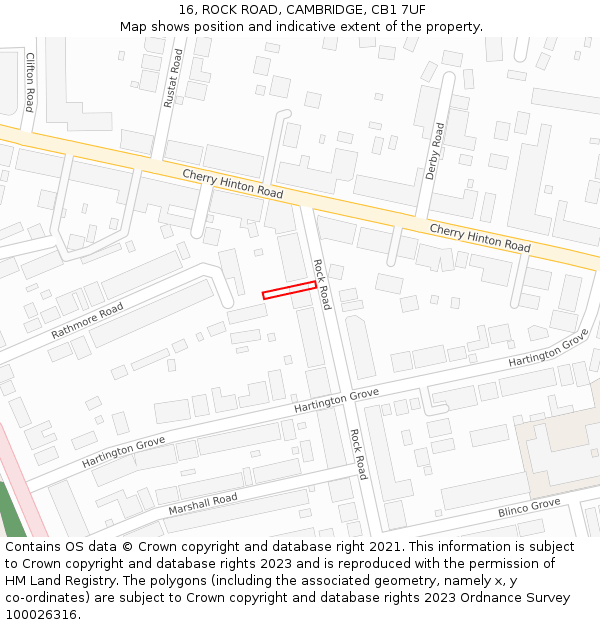 16, ROCK ROAD, CAMBRIDGE, CB1 7UF: Location map and indicative extent of plot