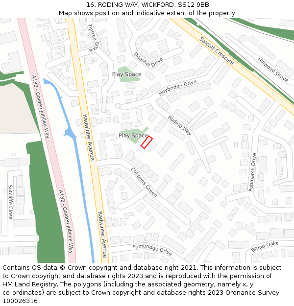 16, RODING WAY, WICKFORD, SS12 9BB: Location map and indicative extent of plot