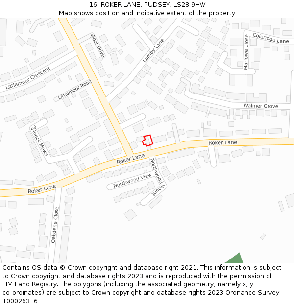 16, ROKER LANE, PUDSEY, LS28 9HW: Location map and indicative extent of plot