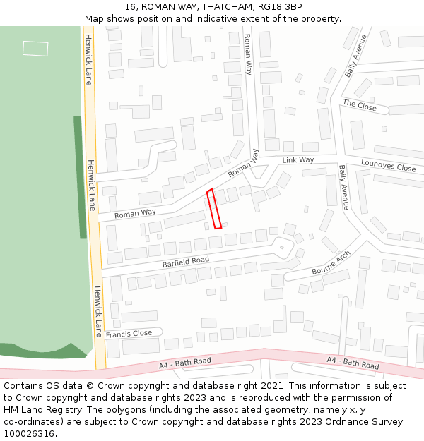 16, ROMAN WAY, THATCHAM, RG18 3BP: Location map and indicative extent of plot