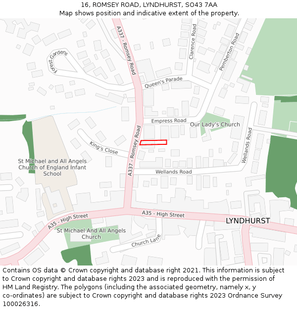 16, ROMSEY ROAD, LYNDHURST, SO43 7AA: Location map and indicative extent of plot