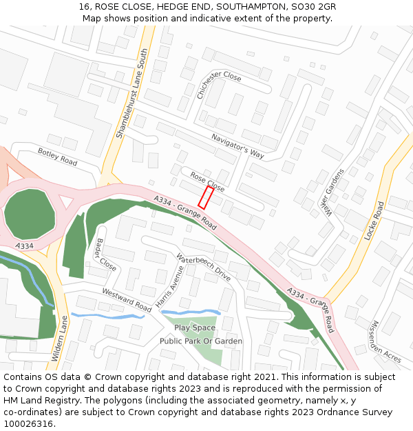 16, ROSE CLOSE, HEDGE END, SOUTHAMPTON, SO30 2GR: Location map and indicative extent of plot