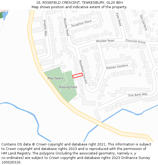16, ROSEFIELD CRESCENT, TEWKESBURY, GL20 8EH: Location map and indicative extent of plot