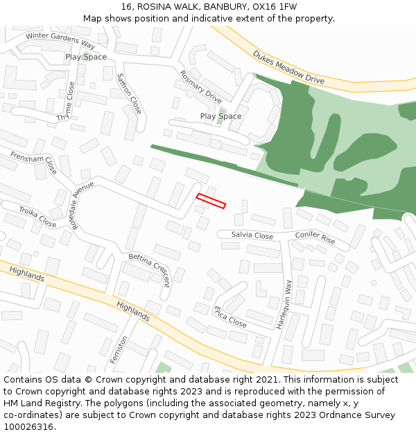 16, ROSINA WALK, BANBURY, OX16 1FW: Location map and indicative extent of plot