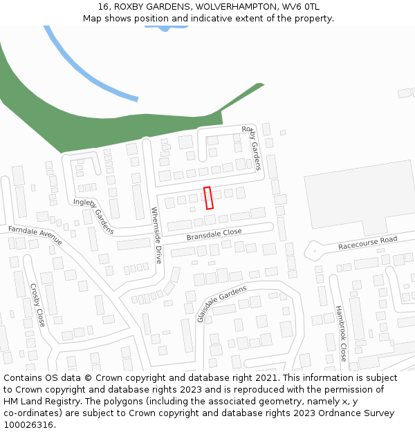 16, ROXBY GARDENS, WOLVERHAMPTON, WV6 0TL: Location map and indicative extent of plot