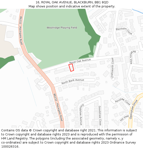 16, ROYAL OAK AVENUE, BLACKBURN, BB1 8QD: Location map and indicative extent of plot