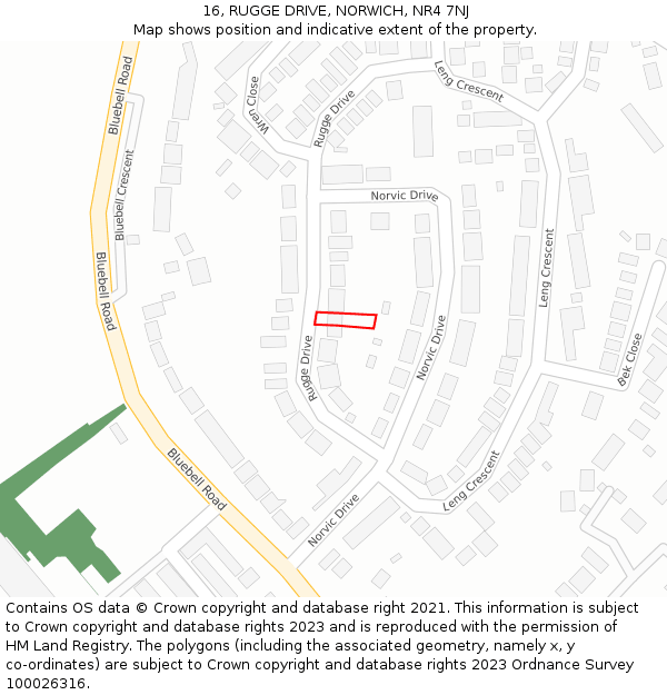 16, RUGGE DRIVE, NORWICH, NR4 7NJ: Location map and indicative extent of plot