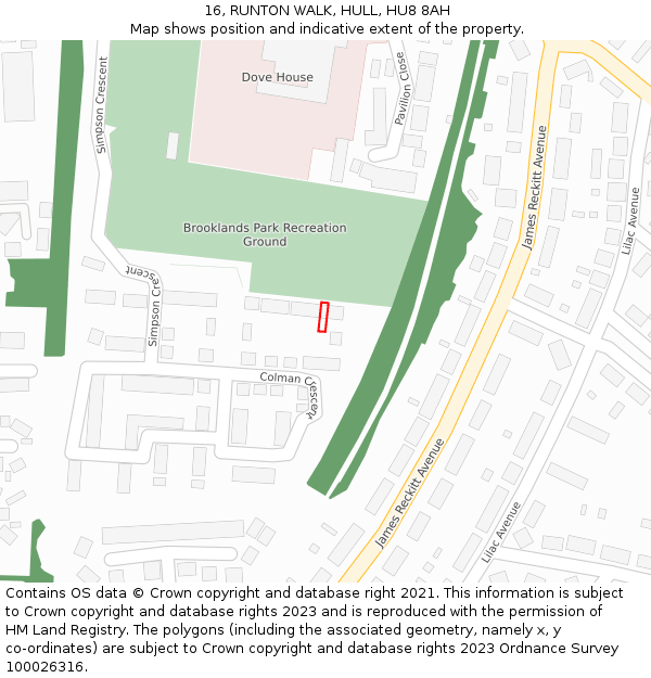 16, RUNTON WALK, HULL, HU8 8AH: Location map and indicative extent of plot