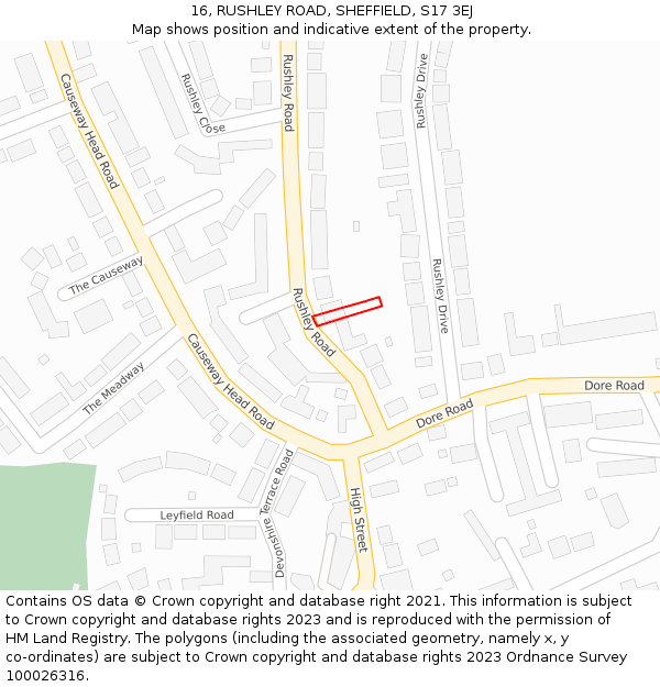 16, RUSHLEY ROAD, SHEFFIELD, S17 3EJ: Location map and indicative extent of plot
